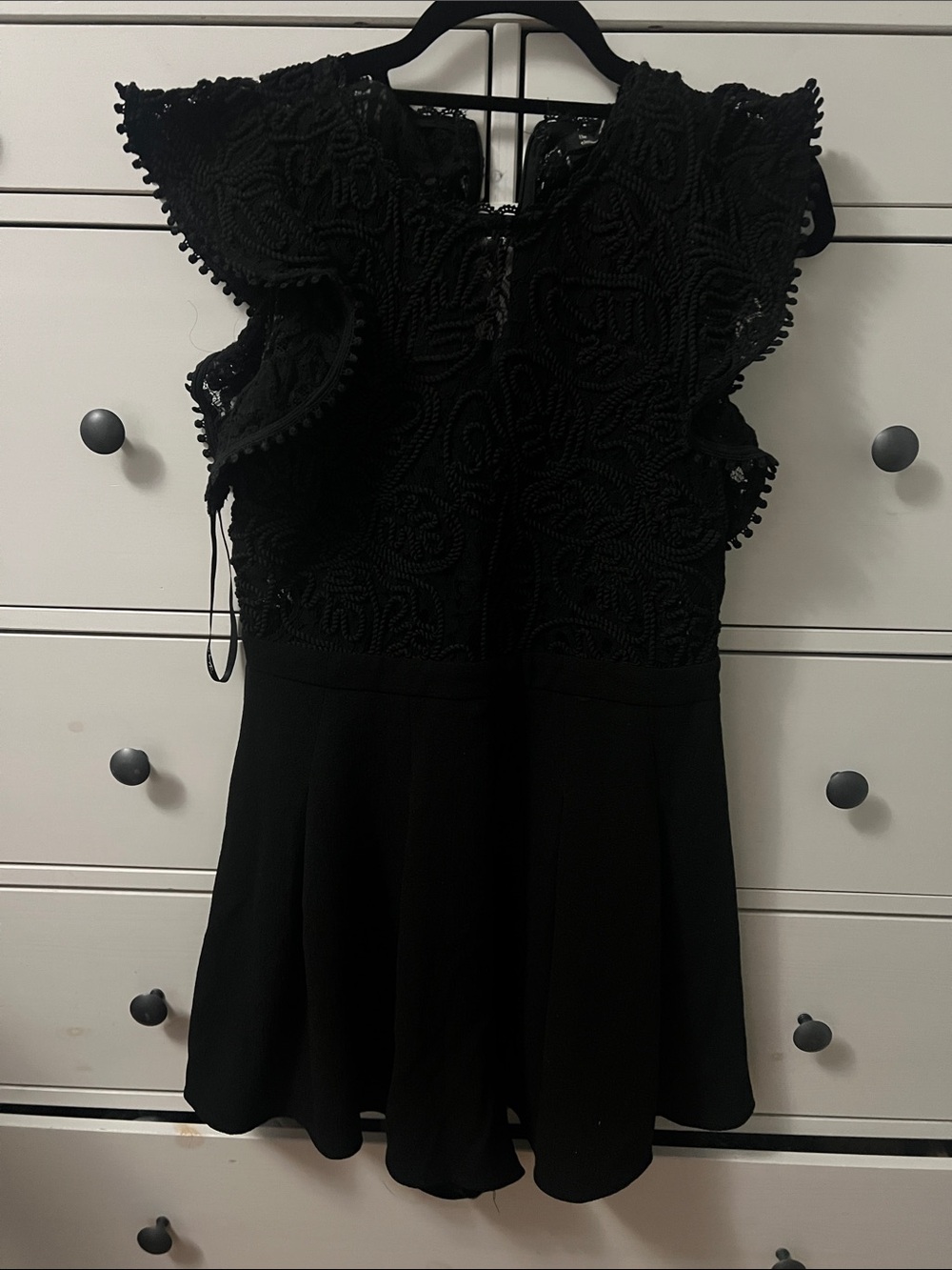 Black Lace Flutter Sleeve Women's Romper